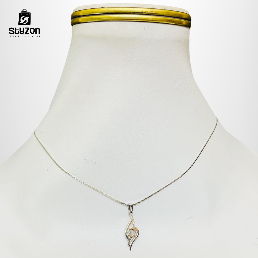 Modern Crystal Flame Silver Pendant Necklace