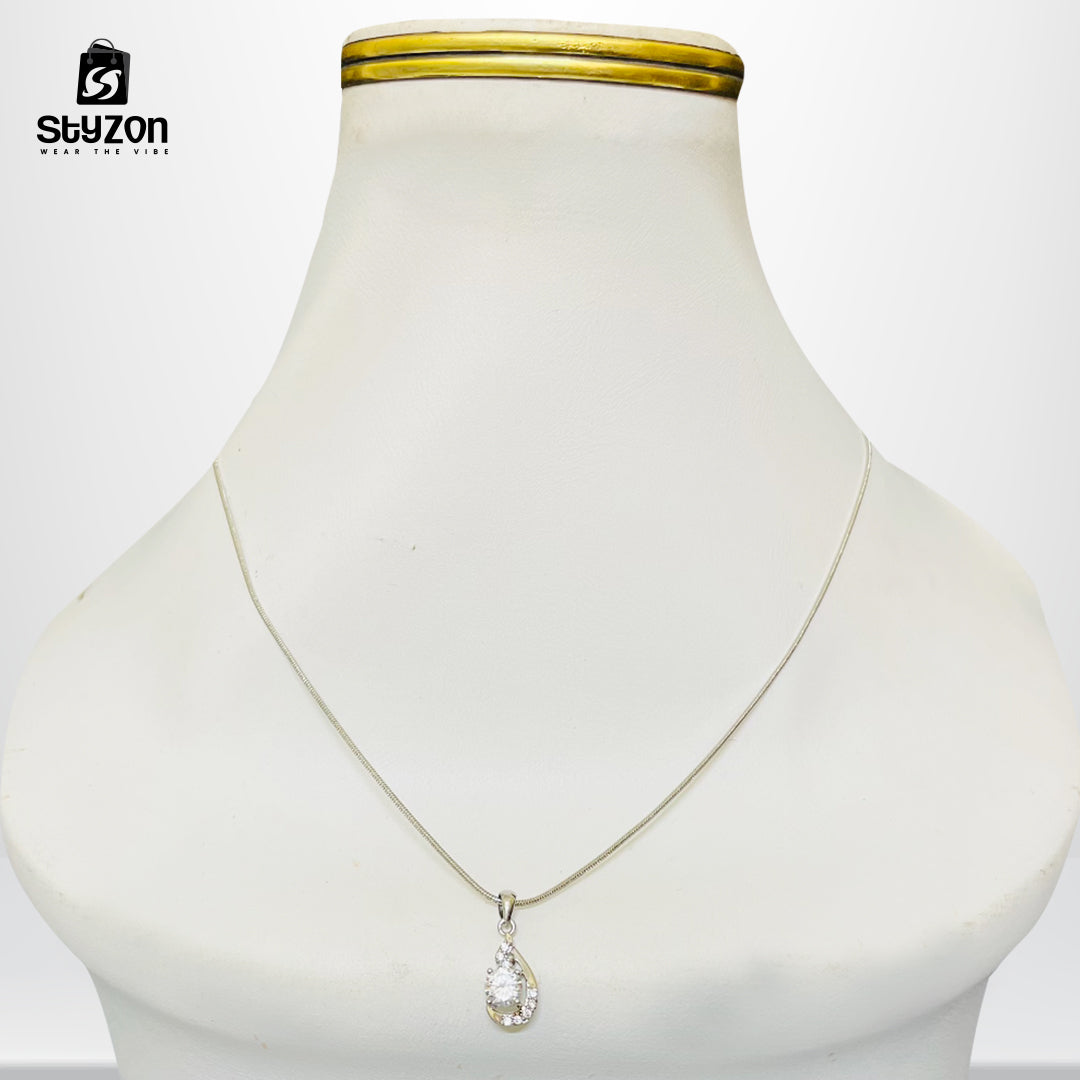 Stylish Tear-Shaped CZ Pendant Necklace