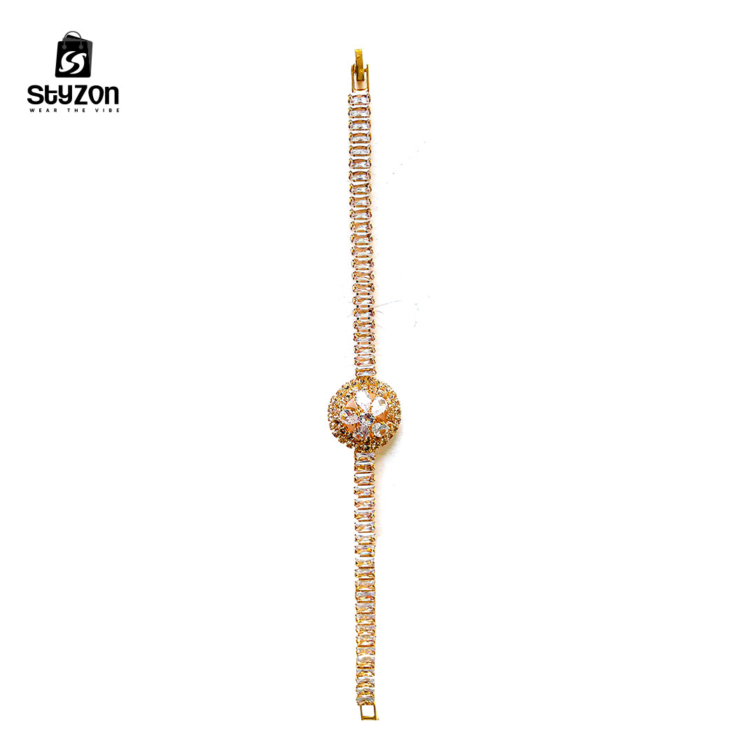 Luxury Gold-Tone Floral Rhinestone Bracelet