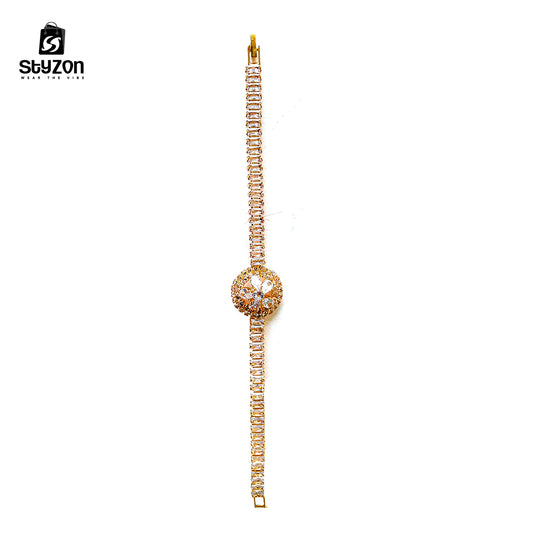 Luxury Gold-Tone Floral Rhinestone Bracelet