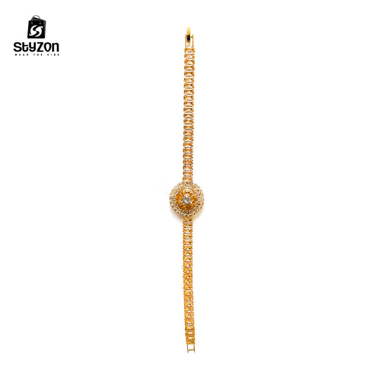 Classic Gold Crystal Bracelet – Round Centerpiece
