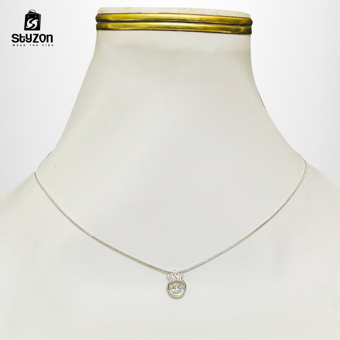 Royal Crown Crystal Silver Pendant – Queen Style Necklace